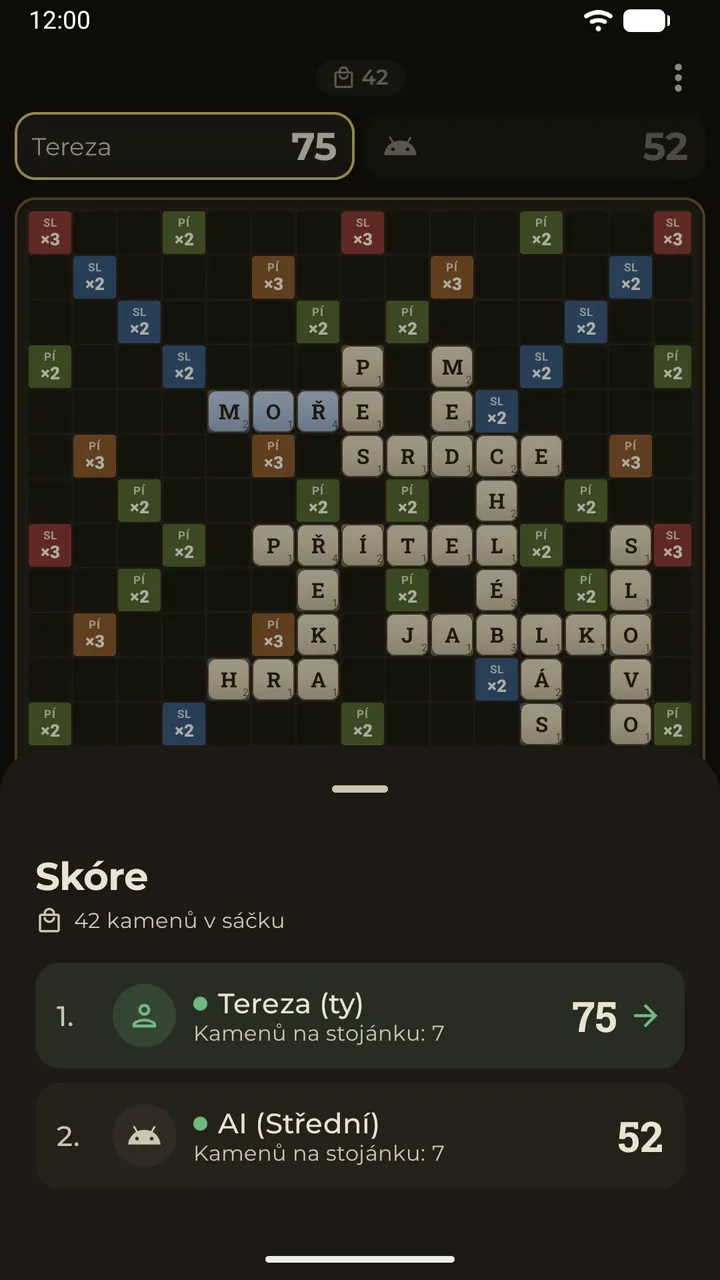 Tabulka skóre během hry