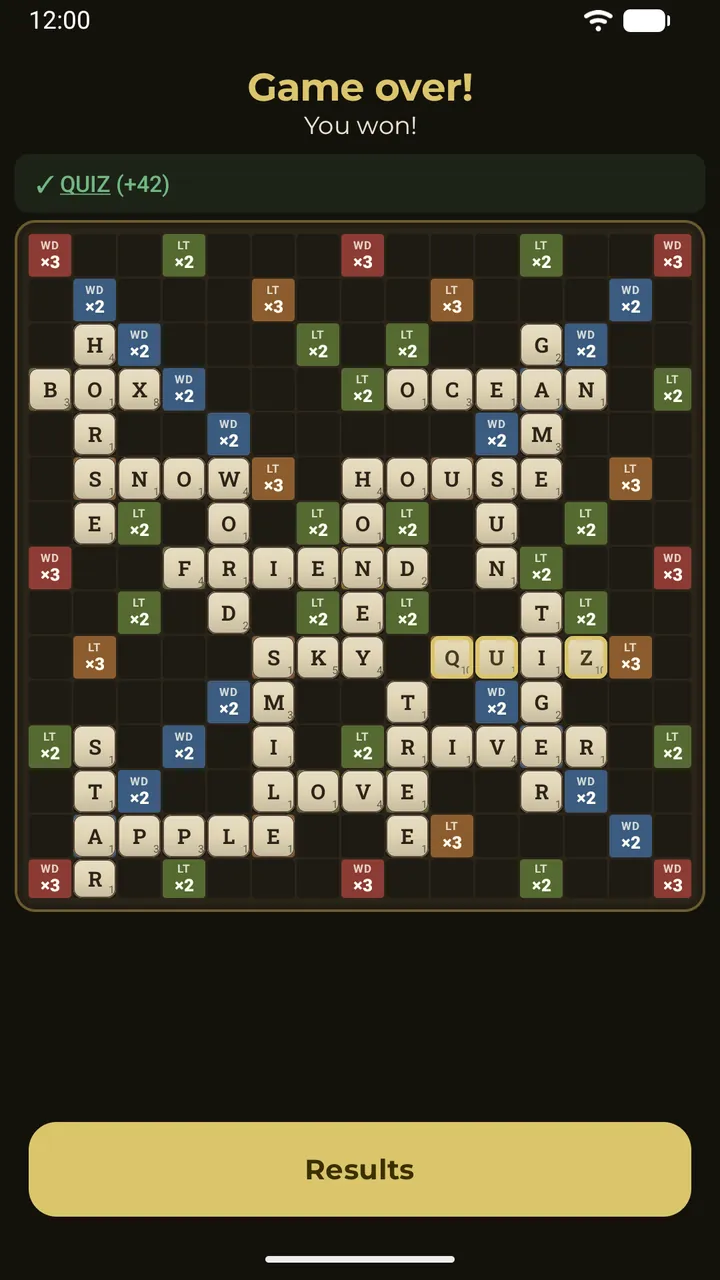 The game-over screen: “You won!”, the final board with the winning move highlighted