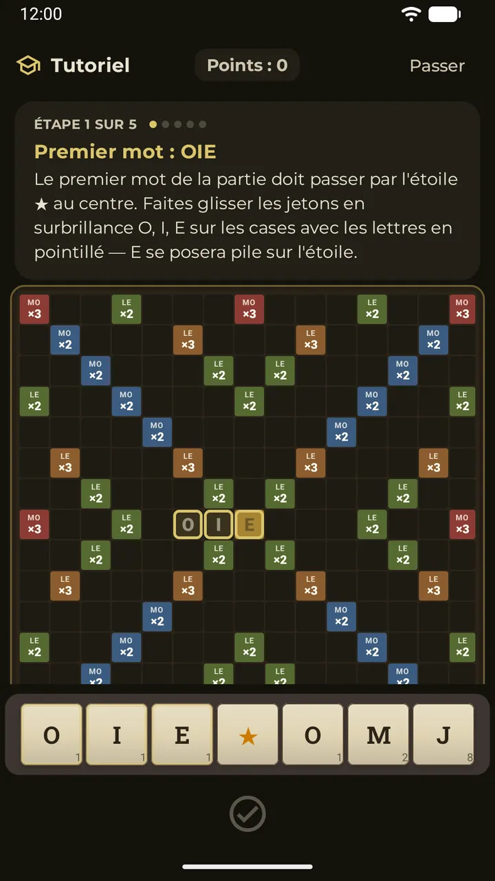 Le tutoriel interactif qui guide le premier coup sur le plateau