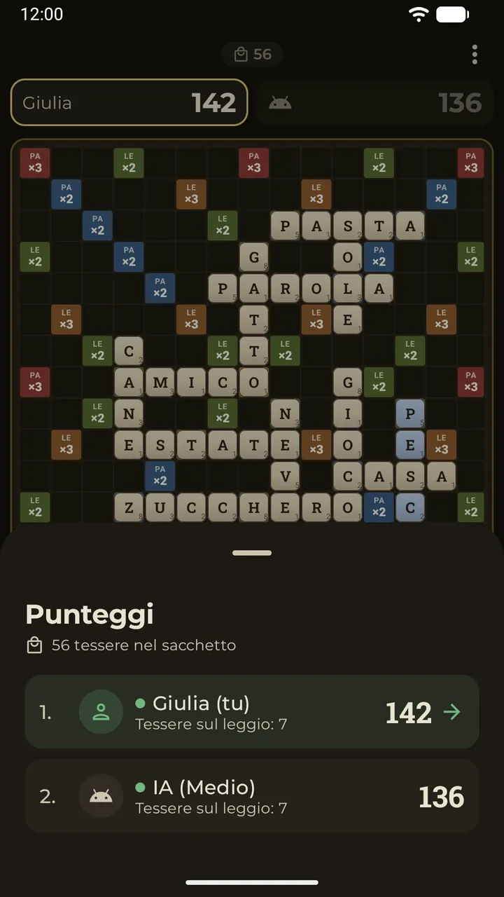 La tabella dei punteggi durante una partita