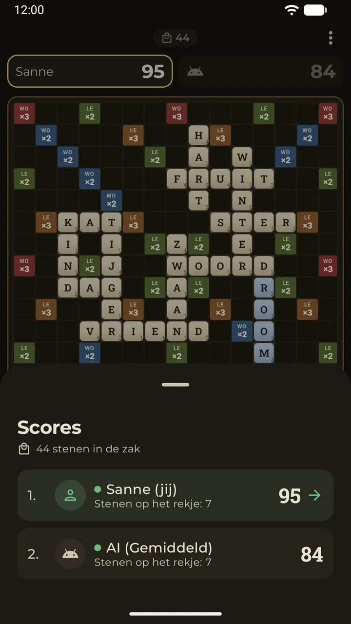 Het scorebord tijdens een spel