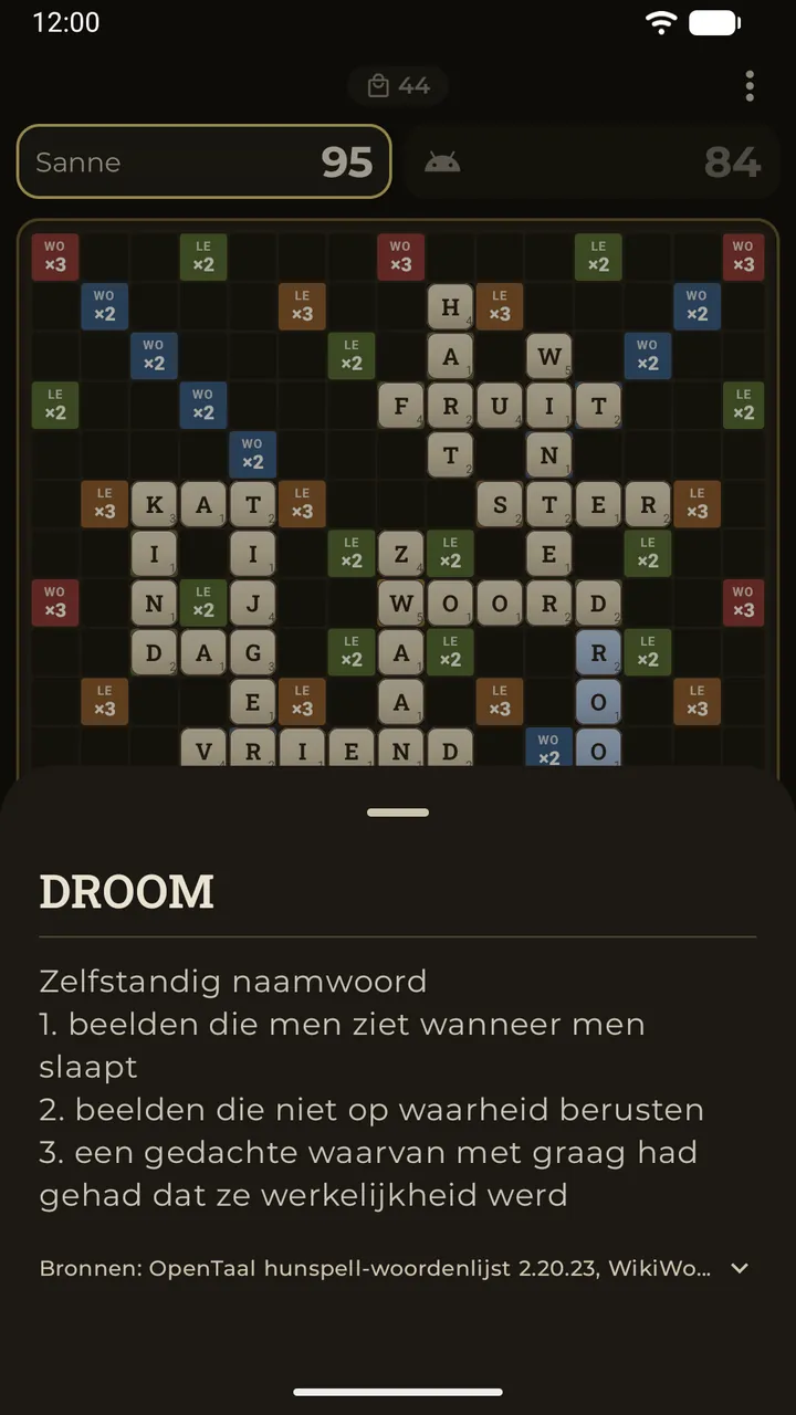 Tikken op een woord op het bord opent de definitie uit het woordenboek