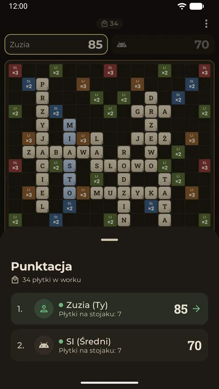 Tabela wyników w trakcie gry