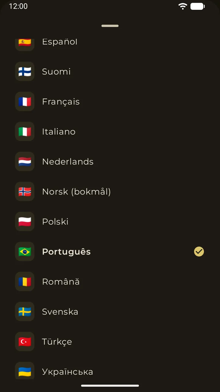 A escolha de dicionário no Erudo: dezesseis idiomas de dicionário para baixar, com bandeiras