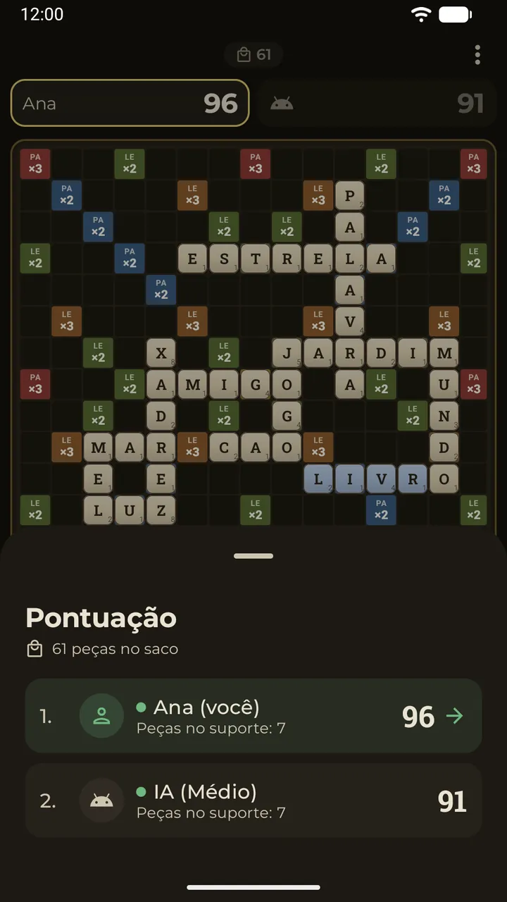 O placar durante uma partida
