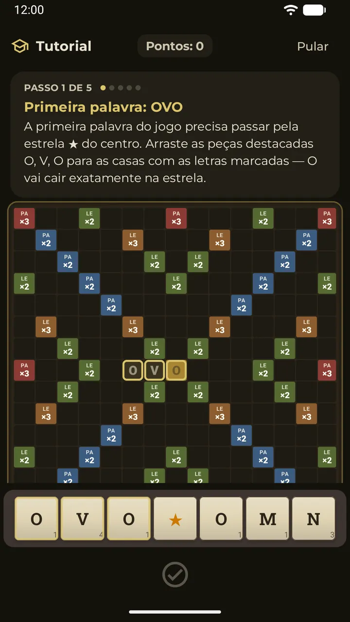 O tutorial interativo guiando a primeira jogada no tabuleiro