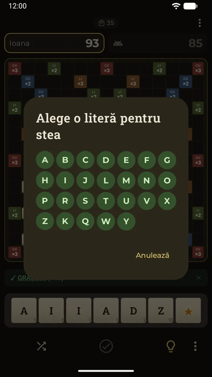 O stea-joker pusă pe tablă deschide alfabetul, ca să alegi litera pe care o înlocuiește