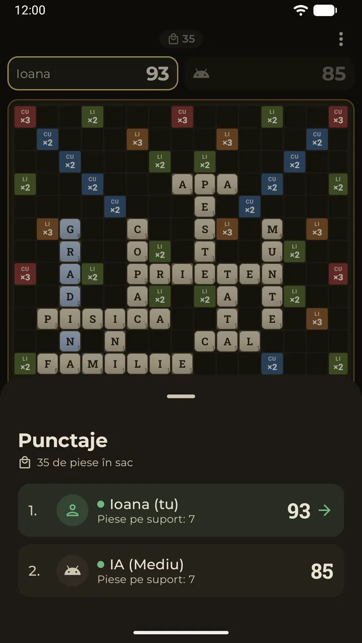 Tabela de scor în timpul unei partide