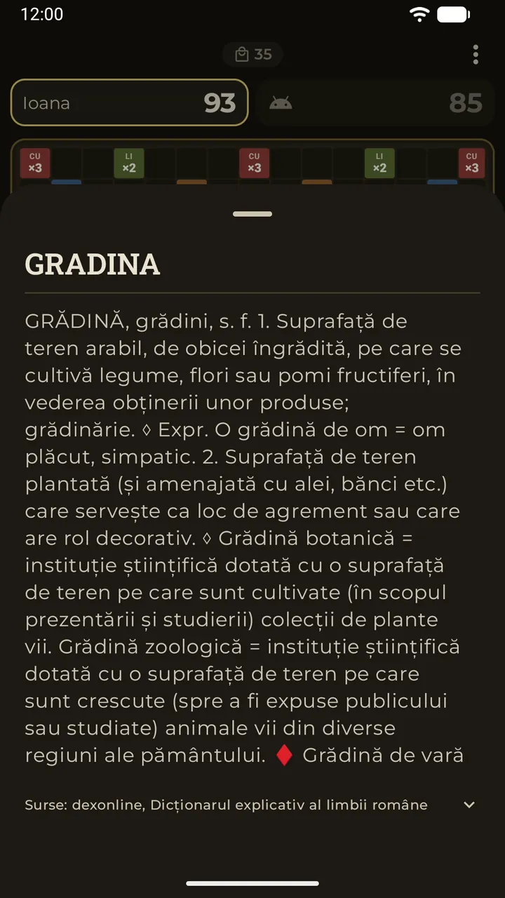 Atingerea unui cuvânt de pe tablă deschide definiția lui din dicționar
