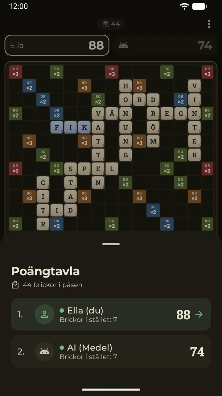 Poängtavlan under ett parti