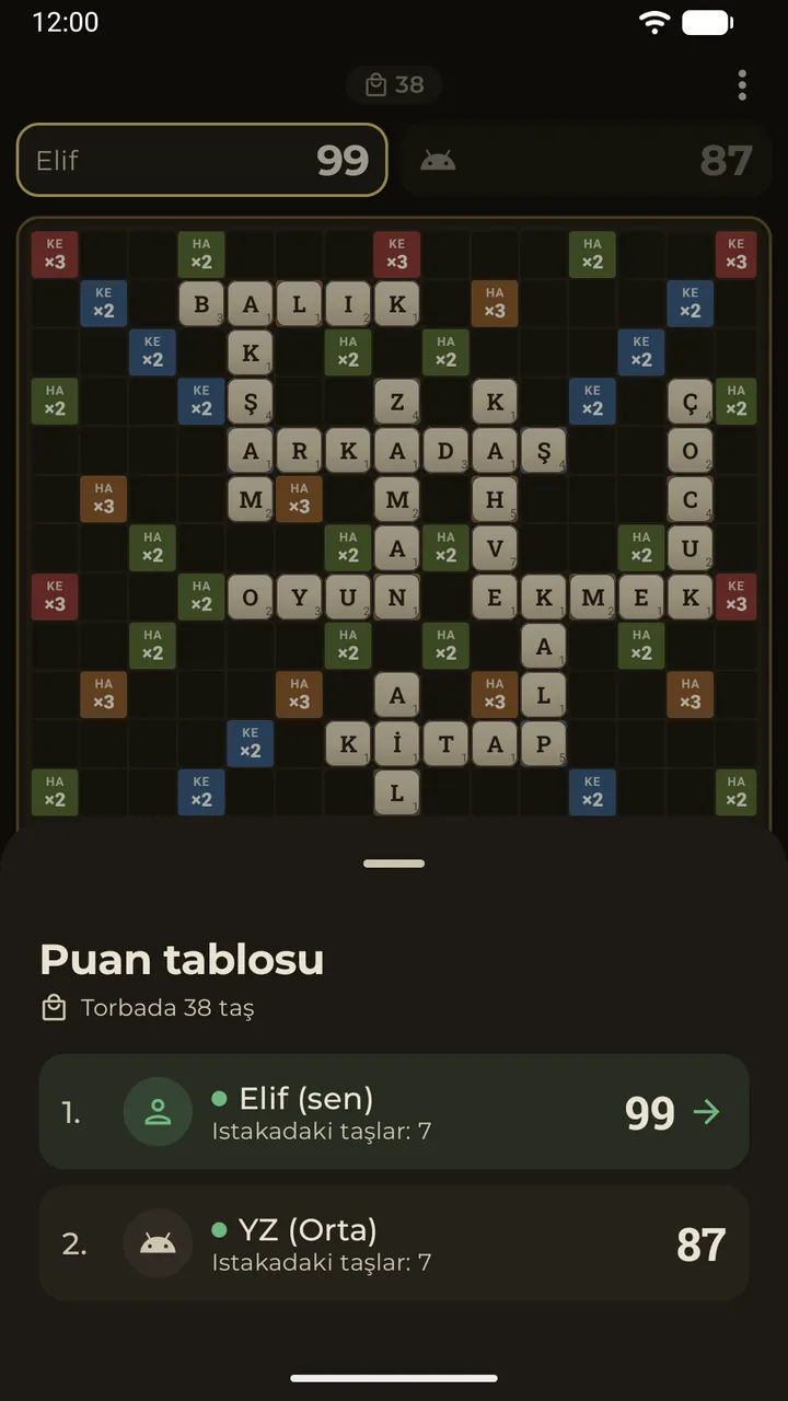 Oyun sırasında puan tablosu